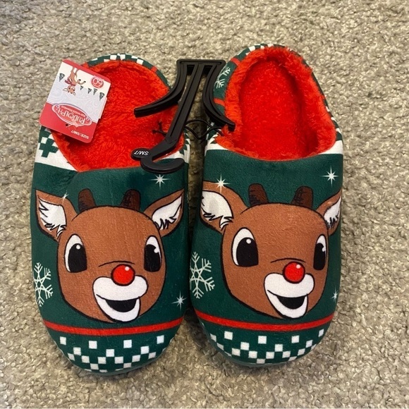 Rudolph The Red Nosed Reindeer Plush Slippers NEW Sz 7 8 9 10 - Picture 2 of 9